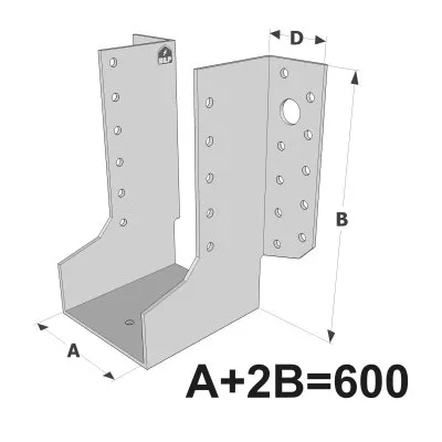 Große Balkenschuhe mit außenliegenden Schenkeln, GLE-Sortiment ECONOMIC (Größe 600mm, Dicke 2.5mm, Tiefe 90mm) - Réf. GLE600/2.5X