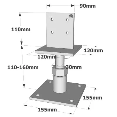 Verstellbarer Rohrpfostenfuß für hohe Belastungen - Réf. PIBA110/160