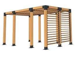 Freistehende bioklimatische Pergola aus Holz mit Sichtschutz