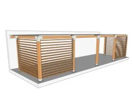 Anbaupergola aus Holz und Aluminium mit Sichtschutz
