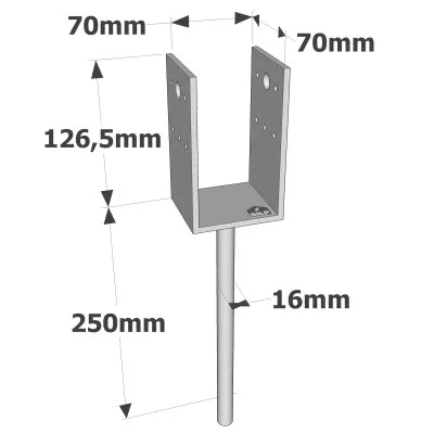 U-Pfostenträger zum Einbetonieren - Réf. PPD70/70G