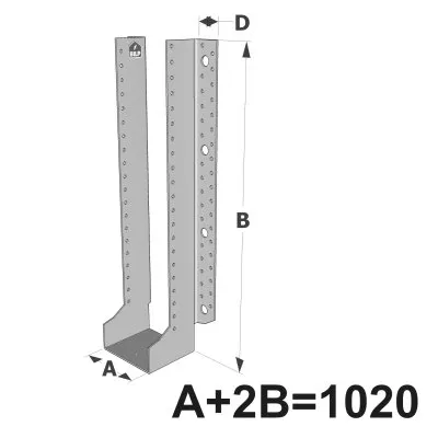 Große Balkenschuhe mit außenliegenden Schenkeln, ECONOMIC GLE-Sortiment (Größe 1020mm, Dicke 2.5mm, Tiefe 90mm) - Réf. GLE1020/2.5X