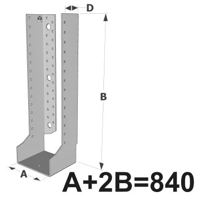 Große Balkenschuhe mit innenliegenden Schenkeln, Baureihe GLI ECONOMIC (840 mm Breite, 2,5 mm Dicke, 90 mm Tiefe) - Réf. GLI840/2.5X-AL