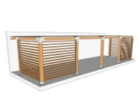 Anbaupergola aus Holz und Aluminium mit Sichtschutz