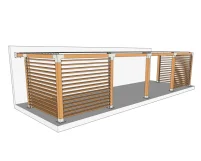 Anbaupergola aus Holz und Aluminium mit Sichtschutz